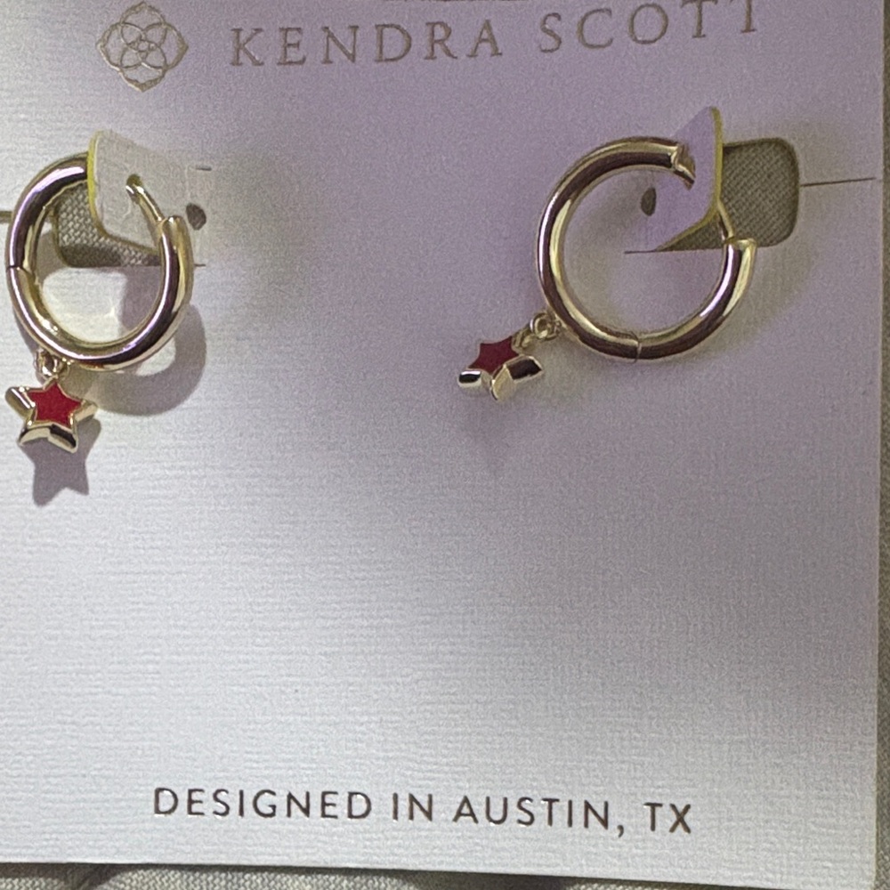 Kendra Scott Gold Hoops with Red Star Charm
